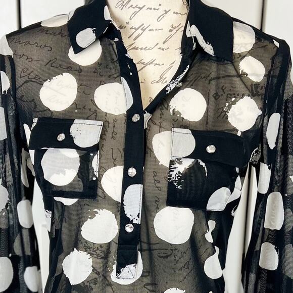 INC International Concepts Sheer Polka Dot Button Blouse Size XS - Picture 2 of 8